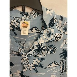 C&C CALIFORNIA - Blue Floral Surf Aloha Hawaiian Mens Medium Summer‎  Hula Girl